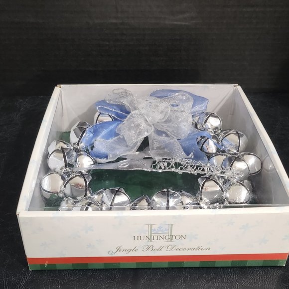 Huntington 9" Silver Jingle Bell With Silver Reindeer and Silver and Blue Bow Li - Picture 2 of 10